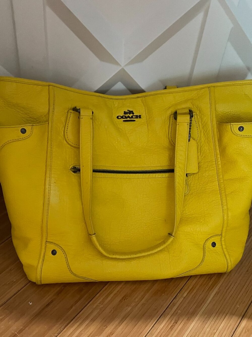 Coach "Mickie" Soft Grain Leather Tote and Wallet in Sunflower Yellow Set F34039